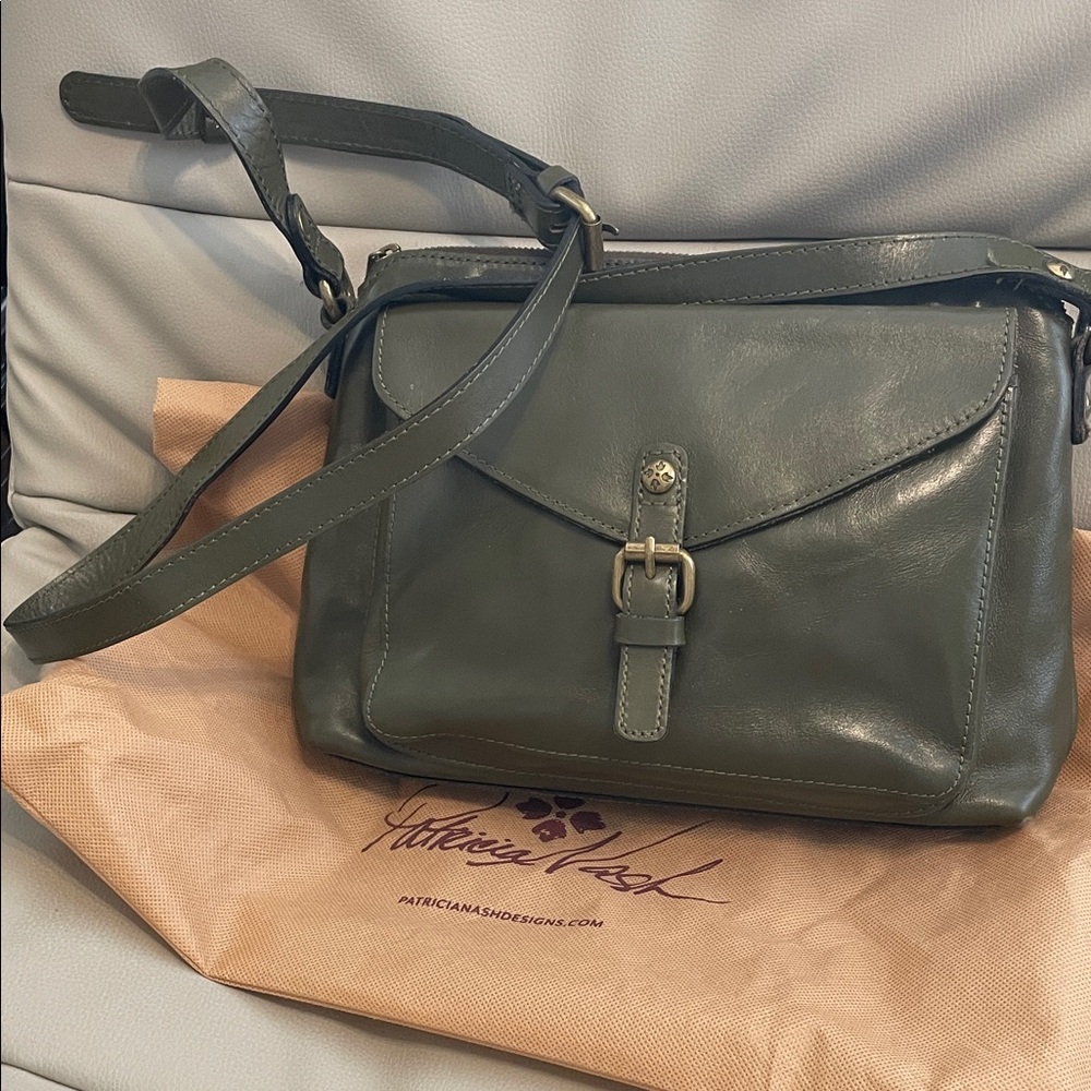 Patricia Nash Vintage Distressed Olive Full Grain Leather Crossbody Bag, NWT